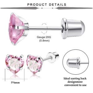 Jstyle 8 Pairs Hypoallergenic Screw Back Earrings for Girls Women 316L Stainless Steel Heart CZ Flower Butterfly Screwback Stud Earrings Cute Hoop Earring Set-Butterfly Style