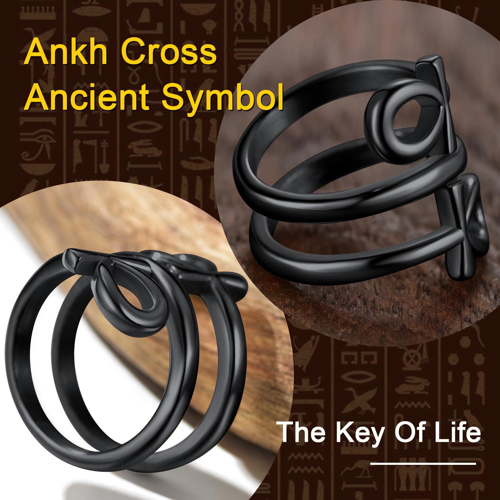 Signet Ring Size 7 Egyptian Jewelry Ankh Cross Ring Black Rings for Women