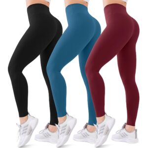 blisset 3 pack high waisted leggings for women-soft athletic tummy control pants for running yoga workout reg & plus size