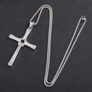 LAKINGA Cross Necklace for Men Women,Medical Titanium Steel Jewellery,Inlaid with Zirconia Rhinestones,With Silver Chain,Cross Chain Necklace for Men Women Jewelry Gifts