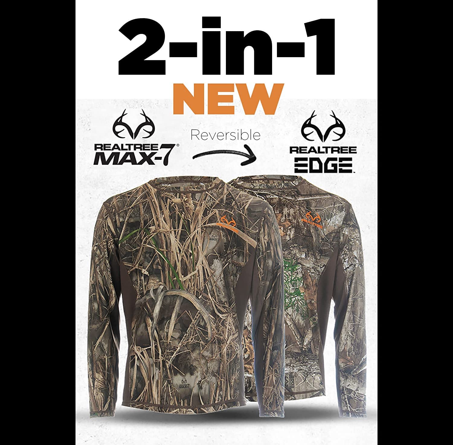 Realtree Max-7/Edge Camo Reversible Long Sleeve Performance Shirts for Hunting | Limited Edition