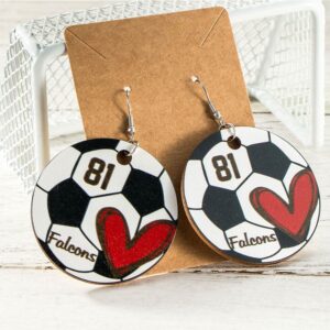 Custom Football Earrings for Women Cute Softball Earrings Lightweight Basswood Personalized Name Number Sport Drop Dangle Earrings Baseball Basketball Volleyball Tennis Soccer Gifts For Mom