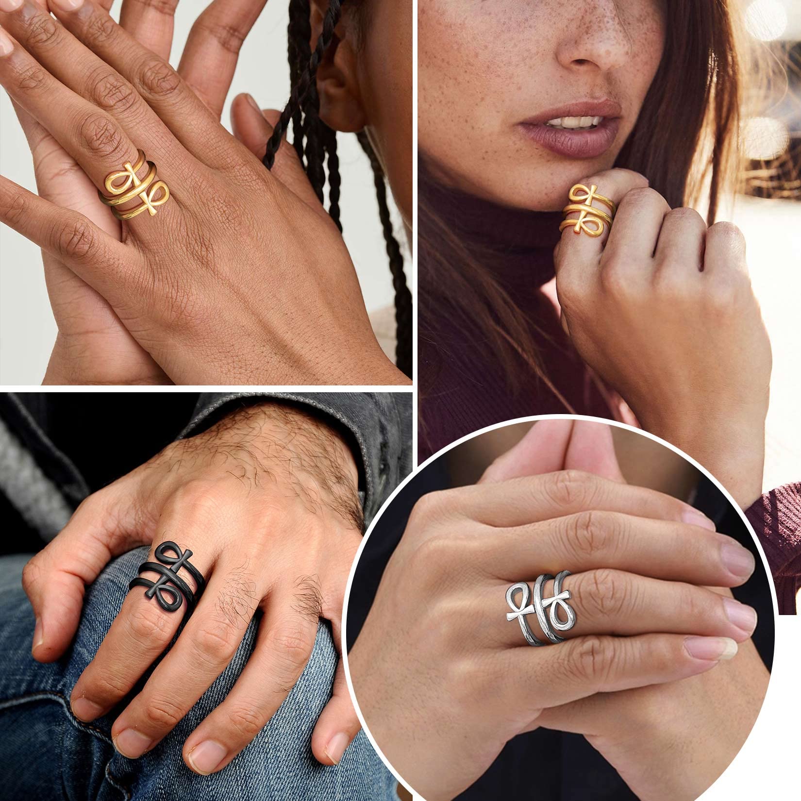 Signet Ring Size 7 Egyptian Jewelry Ankh Cross Ring Black Rings for Women