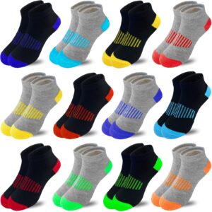 tsmollyu boy socks 12 pairs ankle athletic cotton socks half cushioned low cut socks for little big kids age 3-10(7-10 years)