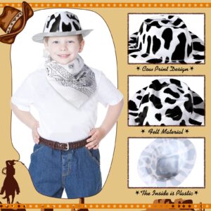 Haysandy 24 Pcs Cow Print Cowgirl Hats Cowboy Hats Bulk with Bandana Felt Cow Party Hats for Women Men Western Costume Party (Black)