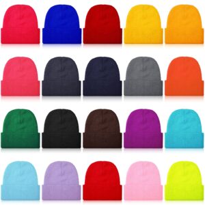 jagely 20 pcs knit beanies bulk colorful winter cuffed beanies unisex cuffed plain beanies caps warm soft winter gifts or men or women, 20 colors, one size sports outdoors