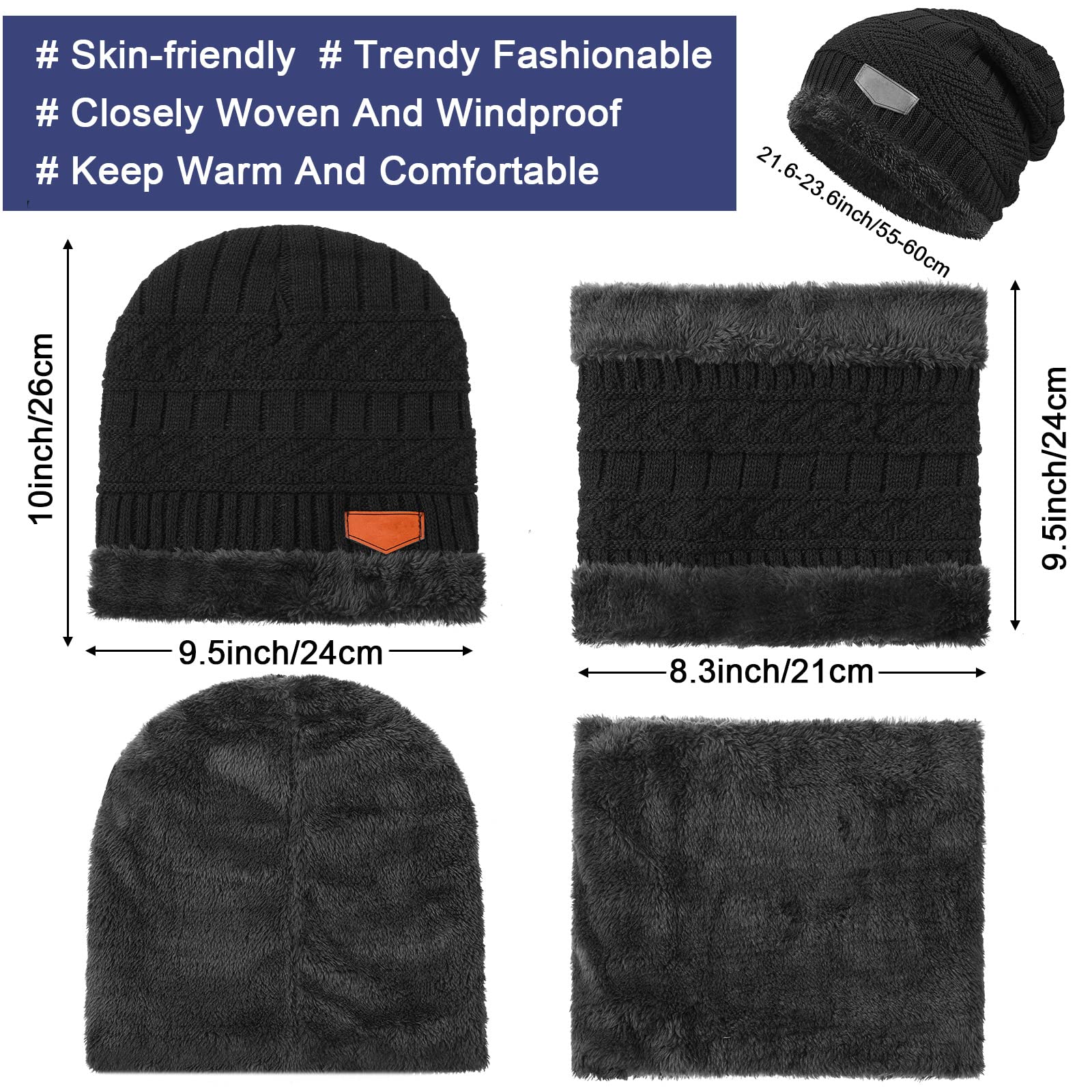 16 Pcs Winter Hat Scarf Gloves Sock Set Knit Beanie Cap Neck Warmer Scarf Touchscreen Gloves Slouchy Skull Cap Mittens Circle Scarves Socks for Women Men