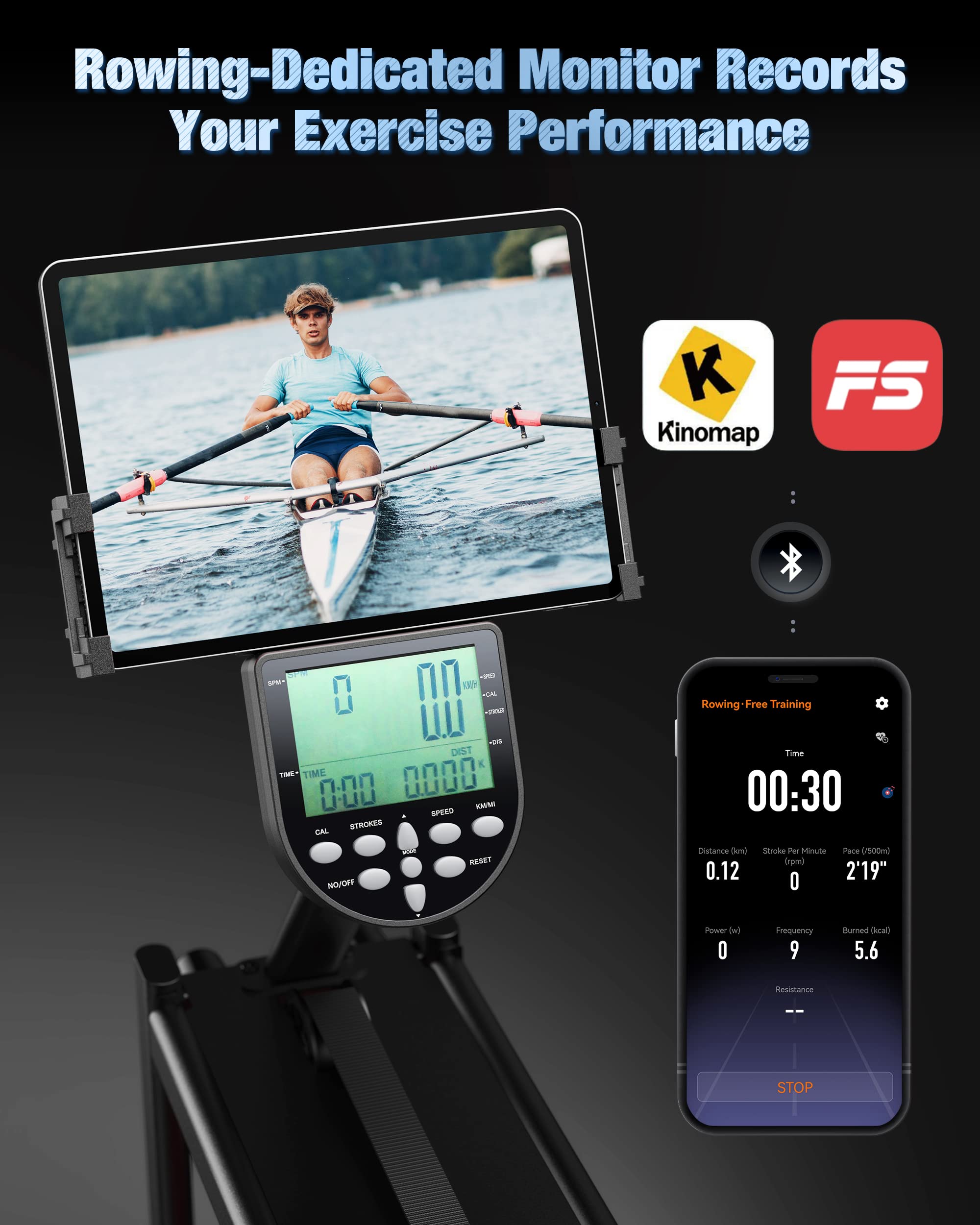 YOSUDA Water Rowing Machines with Bluetooth-Water Rowers 350LBS Weight Capacity for Home Use with Smooth Aluminum Dual Slide Rail & Rowing-Dedicated Monitor