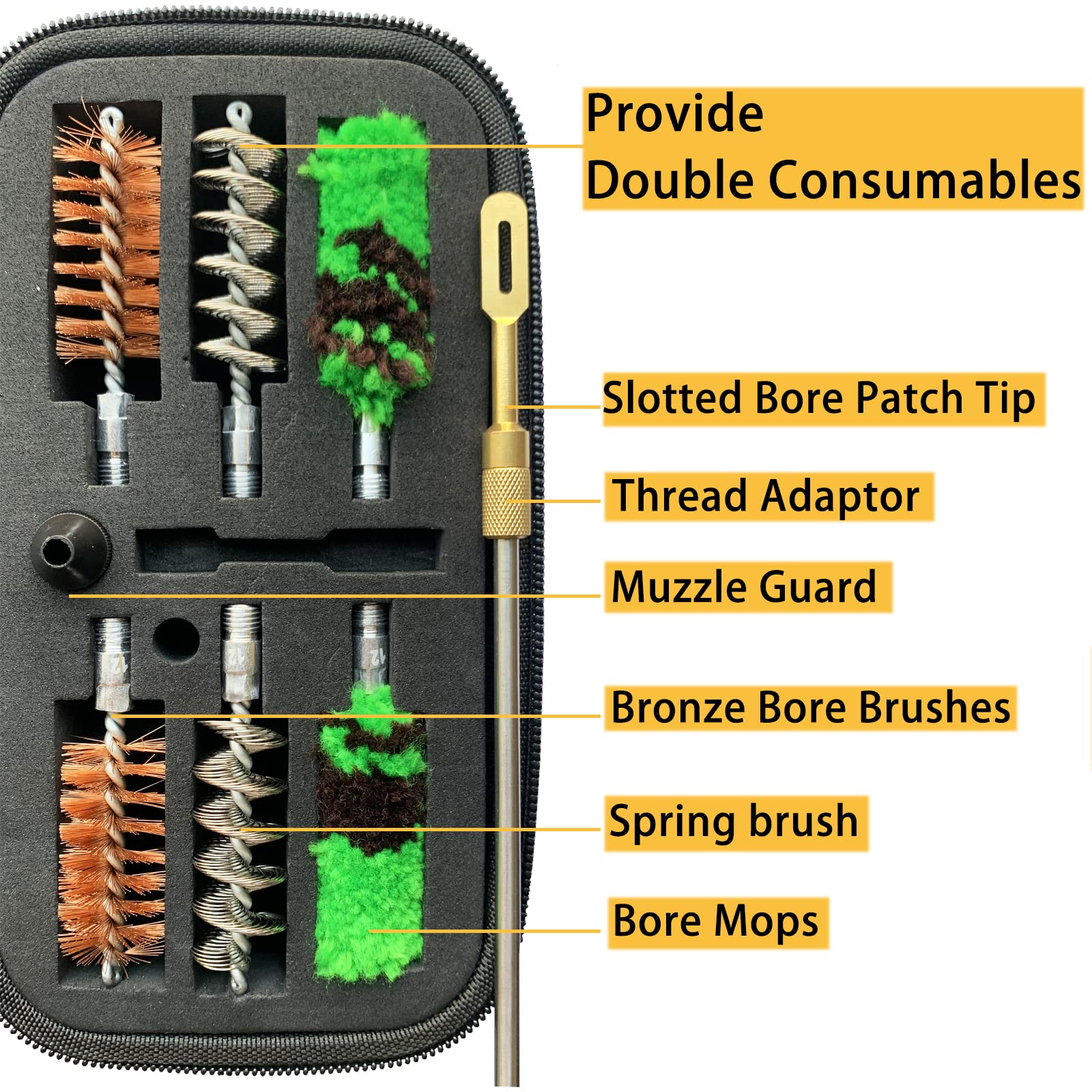 APCHYWELL Shotgun Cleaning Kit 12 Gauge, Provided Double The Consumables, 30 Inch Stainless Steel Cleaning Rod (8-32 Thread) with Adaptor.