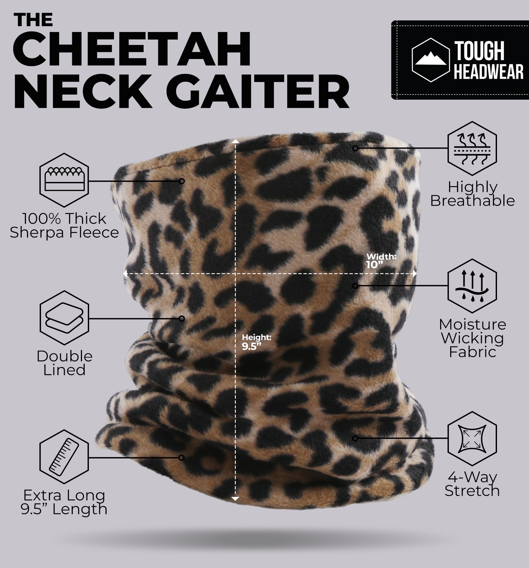 Tough Headwear Neck Warmer - Fleece Neck Gaiter, Winter Face Cover & Ski Scarf - Neck Cover for Men & Women for Cold Weather