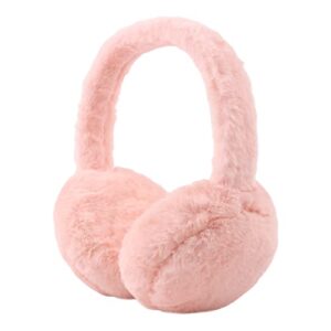 Fluffy Ear Muff for Women Plush Foldable Earmuffs Kids Winter Earmuffs Girls Boys Cold Weather Ear Warmer (Apricot Pink)