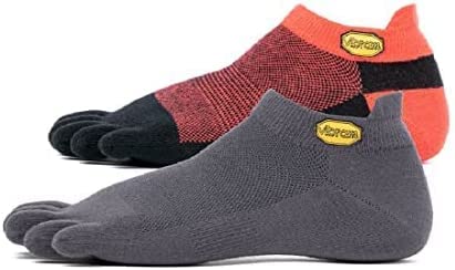 Vibram Athletic No Show Toe Socks, Red Black/Dark Grey, Size Small, (2 Pair)