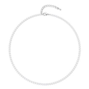 aleasha 4mm faux pearl necklace for women men 18" round small white pearl strand jewelry gifts (4mm,18", white)