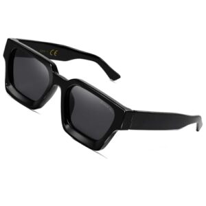 SHEEN KELLY Retro Square Sunglasses for Men Women Trendy Thick Rectangle Chunky Frame Black Shades Fashion 90s Glasses