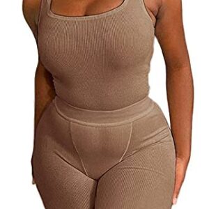 LICOBOD Casual Workout Sets 2 Piece Outfits for Women Ribbed Crop Tank Top High Waist Yoga Leggings Lounge Wear Tracksuit