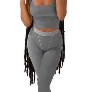 LICOBOD Casual Workout Sets 2 Piece Outfits for Women Ribbed Crop Tank Top High Waist Yoga Leggings Lounge Wear Tracksuit