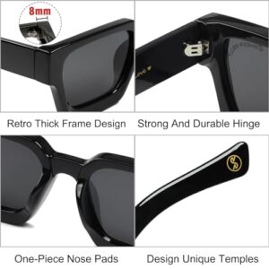 SHEEN KELLY Retro Square Sunglasses for Men Women Trendy Thick Rectangle Chunky Frame Black Shades Fashion 90s Glasses