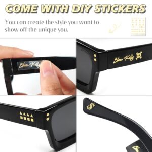 SHEEN KELLY Retro Square Sunglasses for Men Women Trendy Thick Rectangle Chunky Frame Black Shades Fashion 90s Glasses