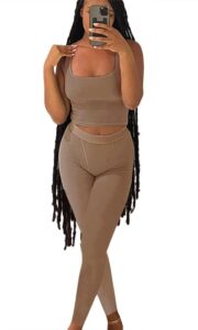 licobod casual workout sets 2 piece outfits for women ribbed crop tank top high waist yoga leggings lounge wear tracksuit