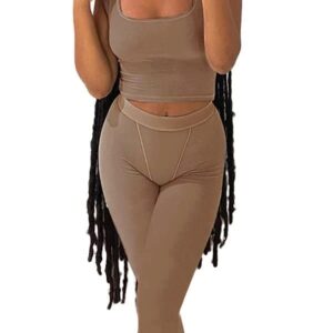 LICOBOD Casual Workout Sets 2 Piece Outfits for Women Ribbed Crop Tank Top High Waist Yoga Leggings Lounge Wear Tracksuit