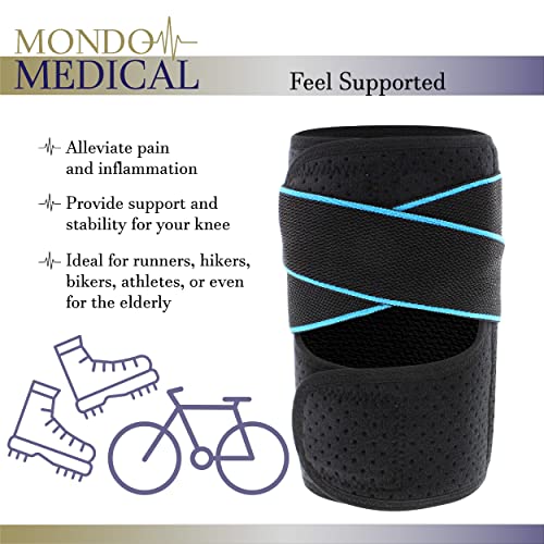 Mondo Medical Compression Sleeve Knee Brace - 12 to 15.5in Adjustable Running Knee Brace for Arthritis Pain and Support