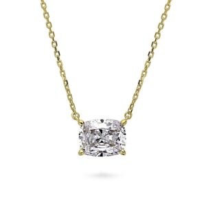 BERRICLE Sterling Silver Solitaire 3.5 Carat Radiant Cut Cubic Zirconia CZ East-West Fashion Pendant Necklace for Women 16 inch, Yellow Gold Flashed