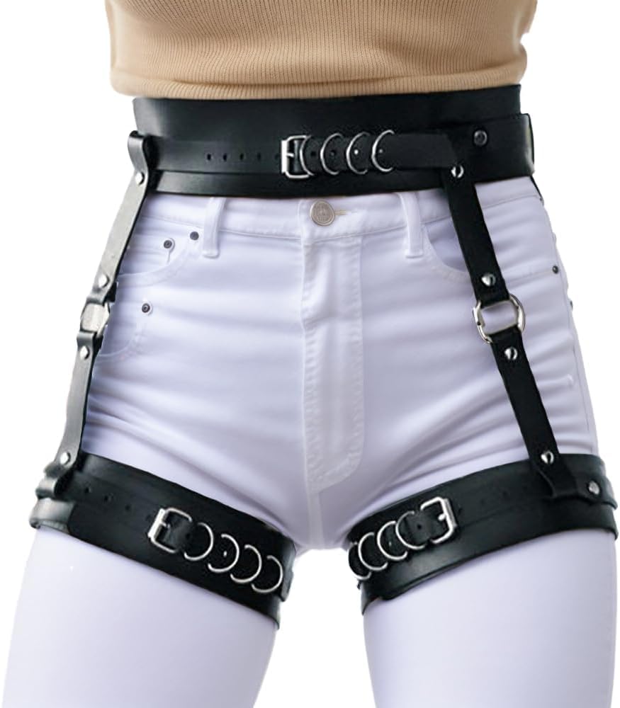 Women's PU Leather Leg Garter Body Belt Adjustable Punk Waist Belt Festival Rave Costume