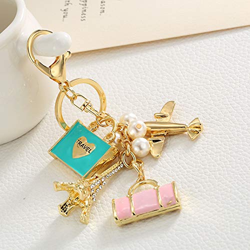 Plane Keychain - Eiffel Tower Crystal Key Ring, 1 Set Travel for Car Supplies,Gift to Women Girls,Rhinestone ations Bag Accessories (Plane), One Size