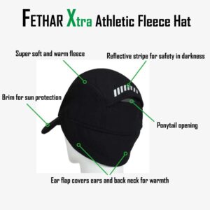 FETHAR Womens Athletic Winter Hat with Ponytail Hole - Fleece Running Hat for Womens (Black/Reflective)