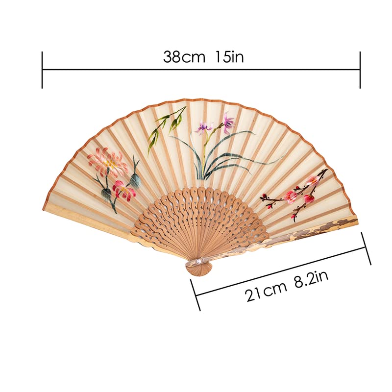 HangErFeng Folding Fan Vintage Hand Fans for Women Silk Double-side Handmade Embroidery Bamboo Fan 50 Pink