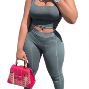 LICOBOD Casual Workout Sets 2 Piece Outfits for Women Ribbed Crop Tank Top High Waist Yoga Leggings Lounge Wear Tracksuit