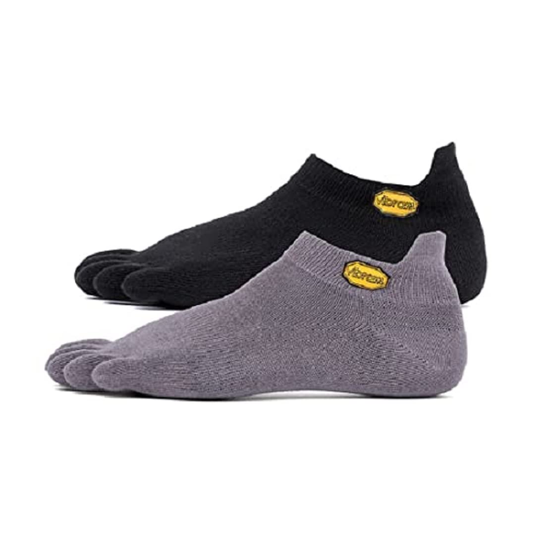 Vibram Athletic No Show Toe Socks, Black/Grey, Size Small, (2 Pair)