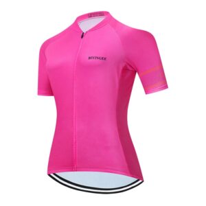 xunqi women's cycling jersey short sleeve reflective with rear zippered pocket solid pink cycle jersey women size m