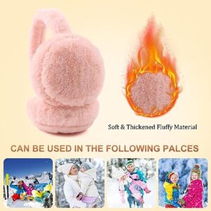 Fluffy Ear Muff for Women Plush Foldable Earmuffs Kids Winter Earmuffs Girls Boys Cold Weather Ear Warmer (Apricot Pink)