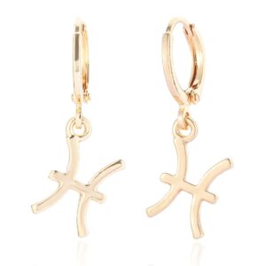 TGOLM Gold Plated Pisces Sign Drop Hoop Earrings for Women Birthday Gift