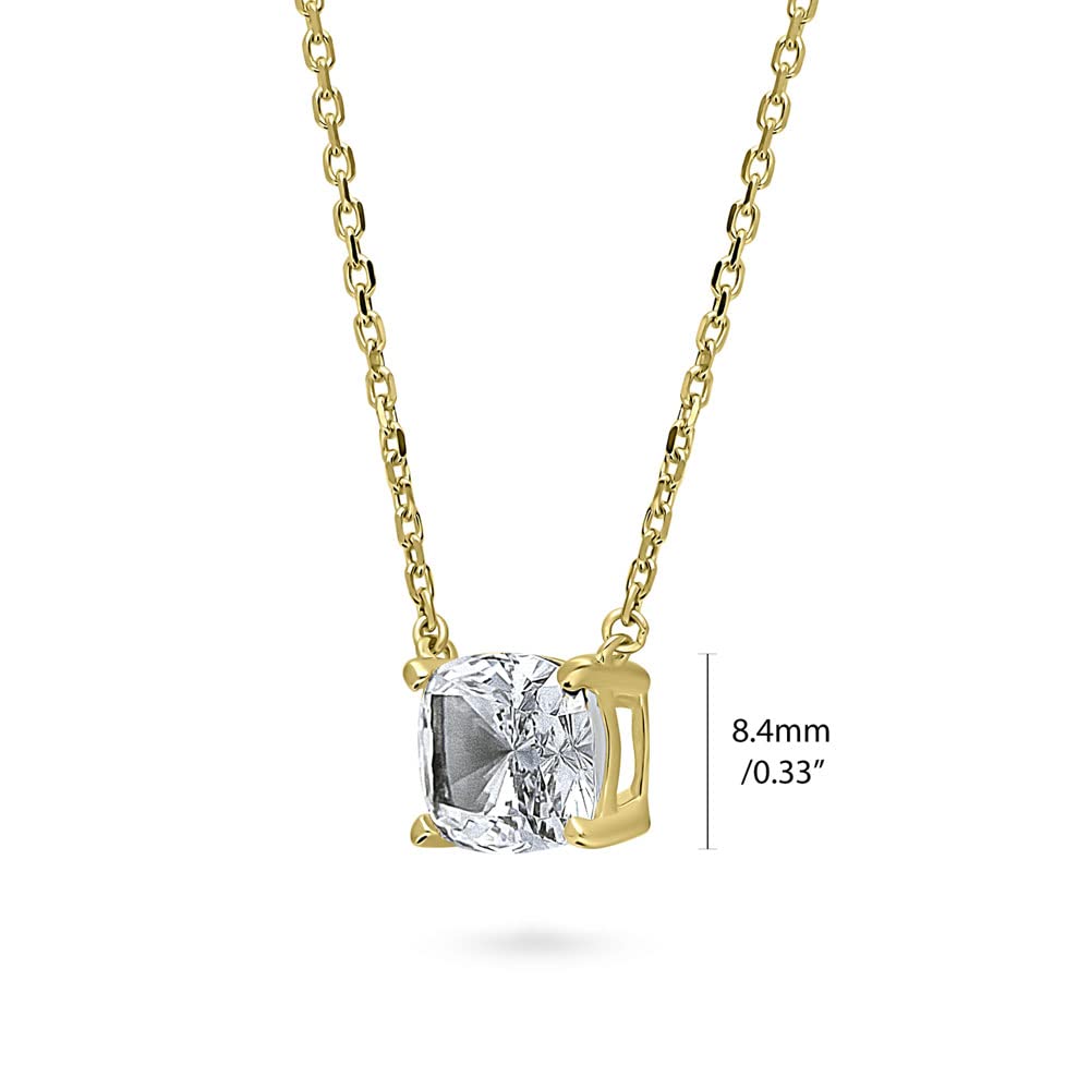 BERRICLE Sterling Silver Solitaire 3.5 Carat Radiant Cut Cubic Zirconia CZ East-West Fashion Pendant Necklace for Women 16 inch, Yellow Gold Flashed