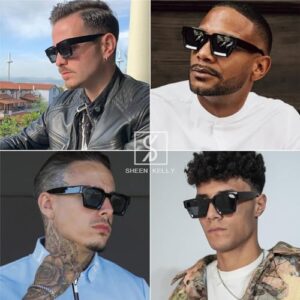 SHEEN KELLY Retro Square Sunglasses for Men Women Trendy Thick Rectangle Chunky Frame Black Shades Fashion 90s Glasses