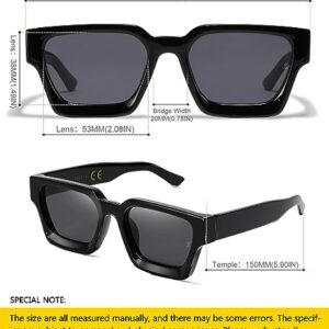 SHEEN KELLY Retro Square Sunglasses for Men Women Trendy Thick Rectangle Chunky Frame Black Shades Fashion 90s Glasses