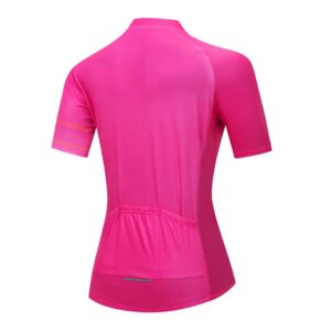 XUNQI Women's Cycling Jersey Short Sleeve Reflective with Rear Zippered Pocket Solid Pink Cycle Jersey Women Size M