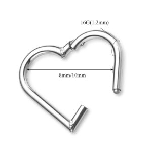 Viallct 2 Pcs 16G Heart Daith Piercing Jewelry Stainless Steel Heart Shaped Clicker Rook Hoop Tragus Ring 10mm 8mm Cartilage Helix Earring for Women