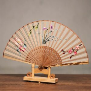 HangErFeng Folding Fan Vintage Hand Fans for Women Silk Double-side Handmade Embroidery Bamboo Fan 50 Pink