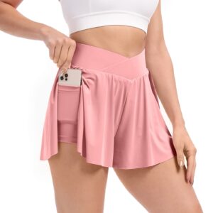 Flowy Lounge Shorts for Women Gym Yoga Athletic Workout Running Spandex Cute Comfy Sweat Skirt Womens Clothes Preppy Summer Beach(S, Light Pink)