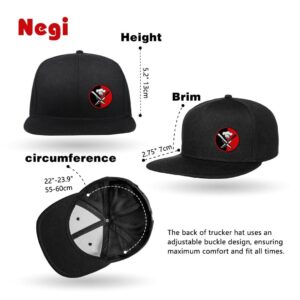 Negi Chef Themed Mens Snapback Hats, Classic Flat Bill Hats for Men Women, Funny Knife Hip Hop Baseball Cap Snapback Extender Adjustable, Black Fitted Hat for Outdoor Grill Fisherman