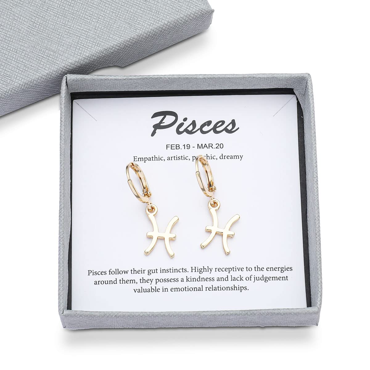 TGOLM Gold Plated Pisces Sign Drop Hoop Earrings for Women Birthday Gift