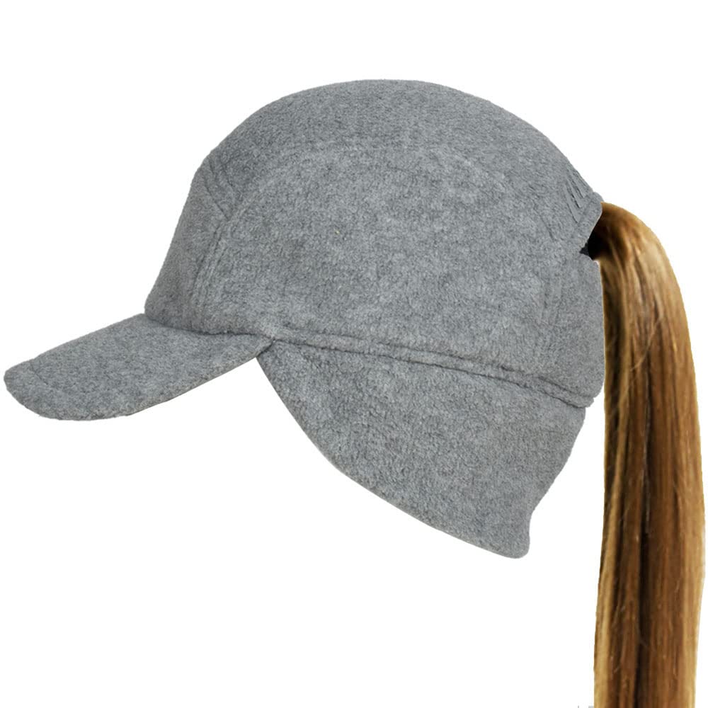 FETHAR Womens Athletic Winter Hat with Ponytail Hole - Fleece Running Hat for Womens (Athletic Grey Heather)