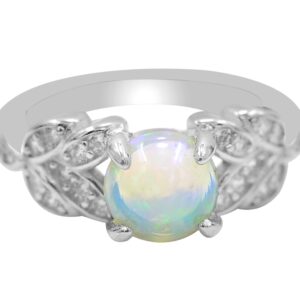 8 MM Natural Rainbow Fire Ethiopian Opal Cabochon Ring 925 Sterling Silver October Birthstone Solitaire Ring Opal Jewelry Birthday Gift For Wife (Sterling Silver, 11.5 US)