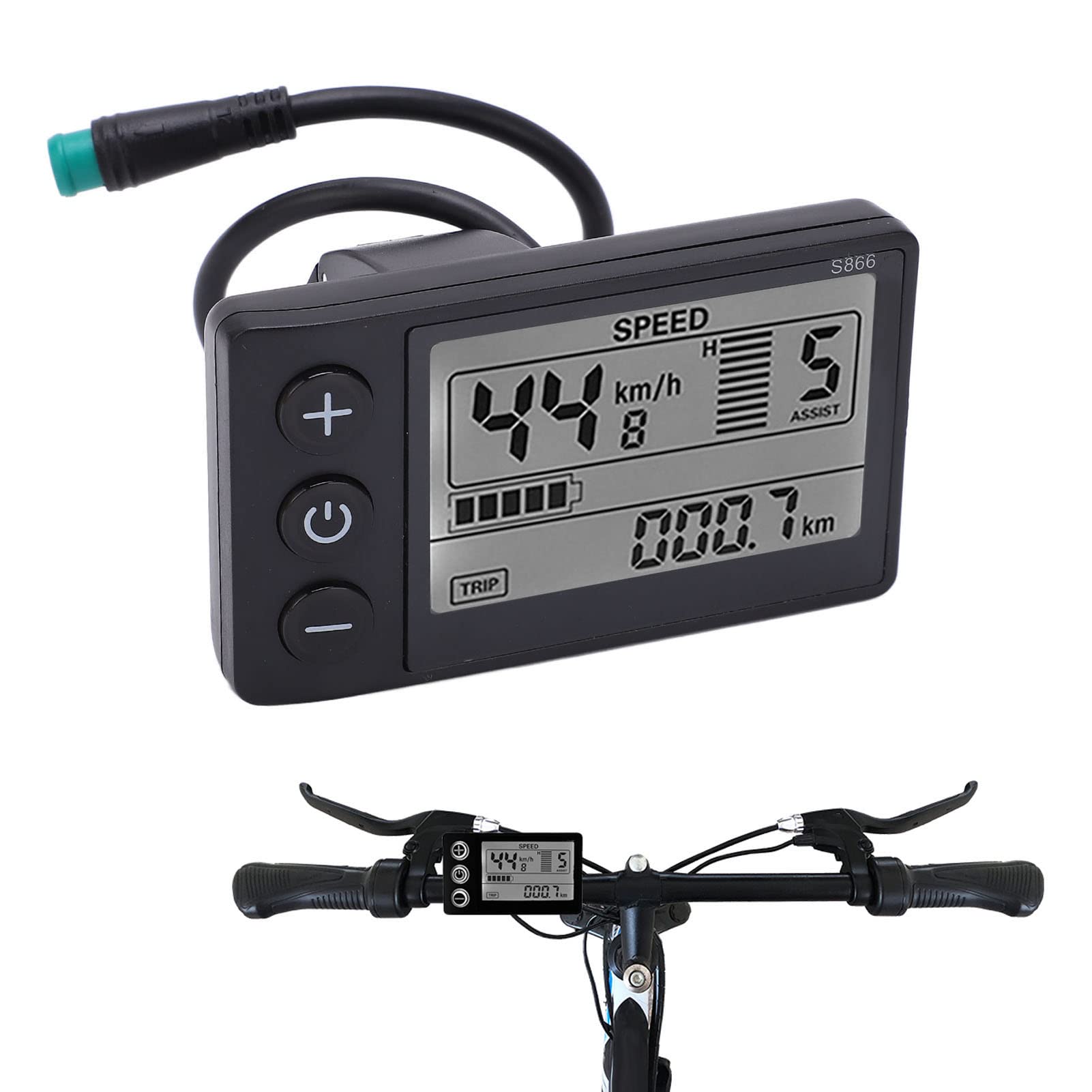 Electric LCD Display Meter, 24V 36V 48V Electric Modification Accessories with Waterproof Plug Electric Conversion kit for Electric Scooter 22.2mm/0.9in