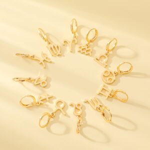 TGOLM Gold Plated Pisces Sign Drop Hoop Earrings for Women Birthday Gift