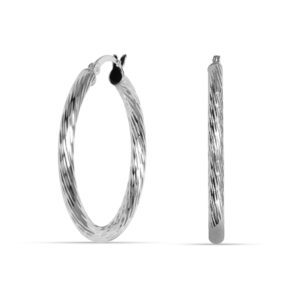 LeCalla 925 Sterling Silver Medium Hoop Earrings for Women Hypoallergenic Diamond Cut Earring Hoops for Women 30MM