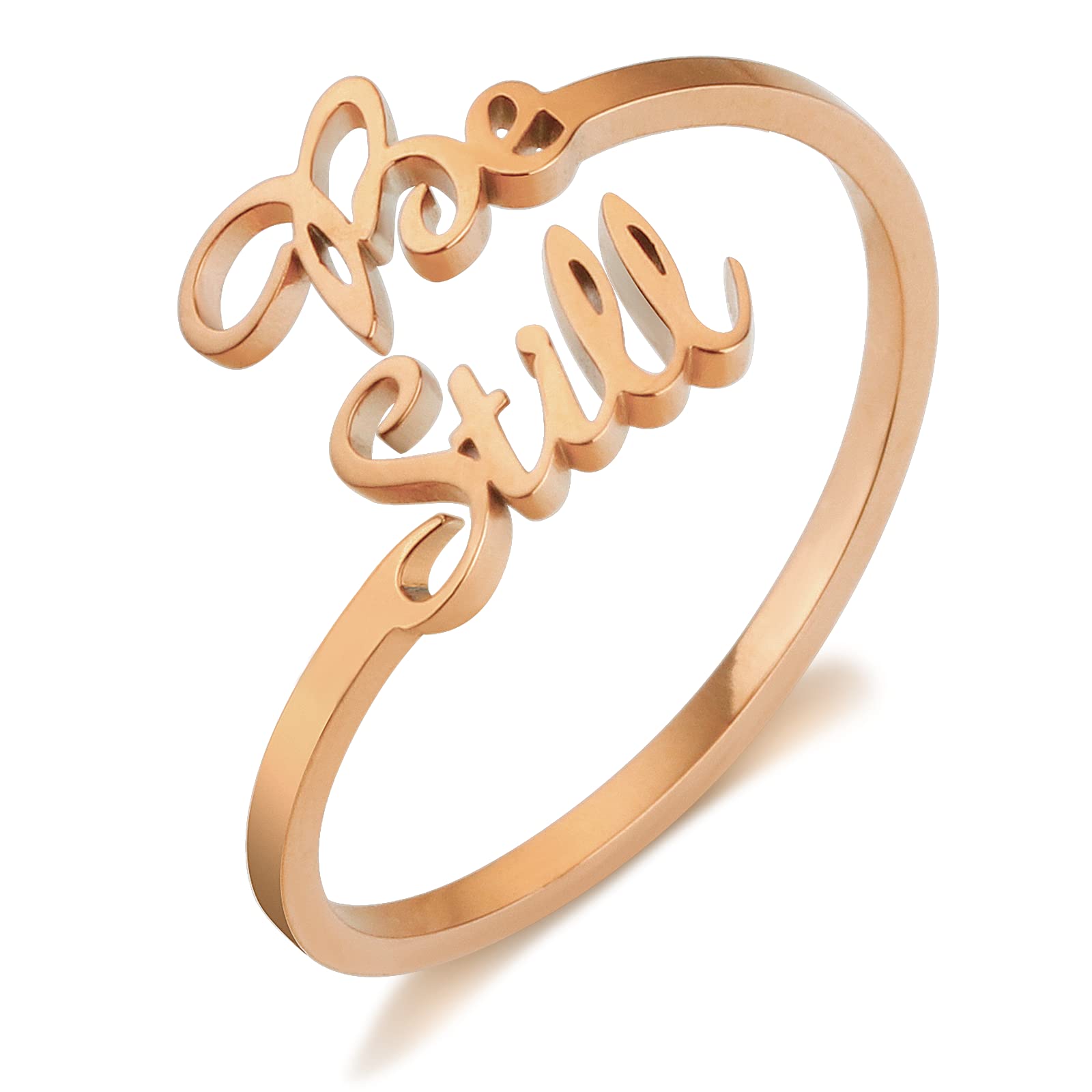 ARHTF Be Still And Know That I am God Bible Verse Ring 14k Gold-plated Stainless Steel Open Rings Purity Rings Christian Jewelry Gifts for Women Faith Psalm 46 (Rosegold be still and know)